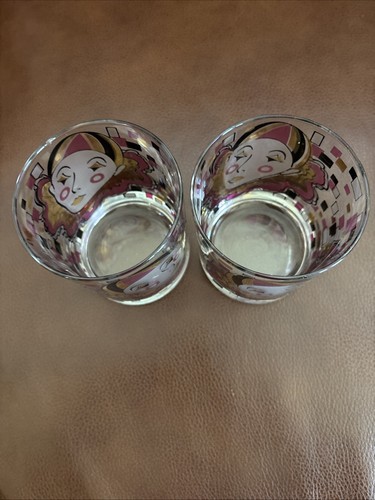 Set 2 bicchieri vintage CULVER MARDI GRAS Arlecchino Jester Rocks 22K tono gioiello - Foto 9 di 9