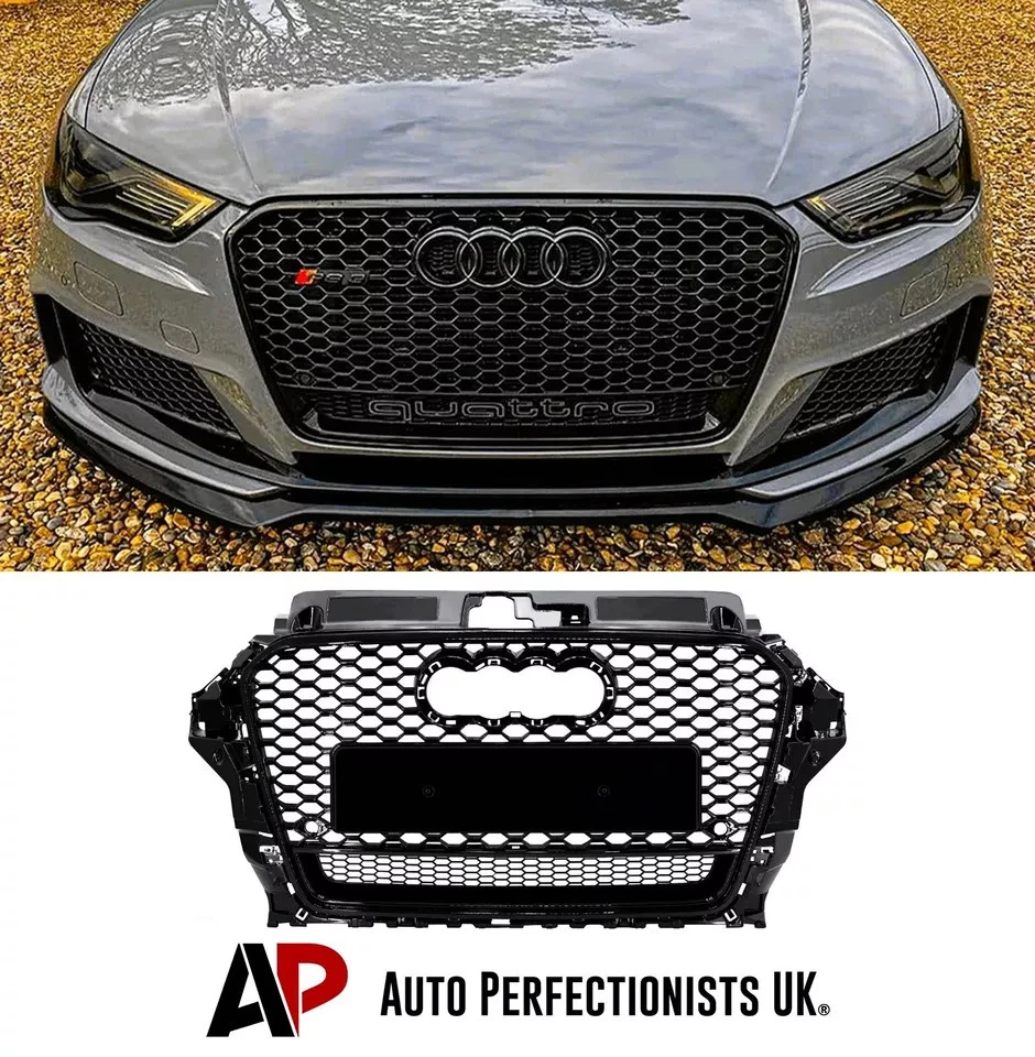 Audi RS3 Style A3 S3 8V Front Main Grille Gloss Black Honeycomb Mesh Grill 13-16