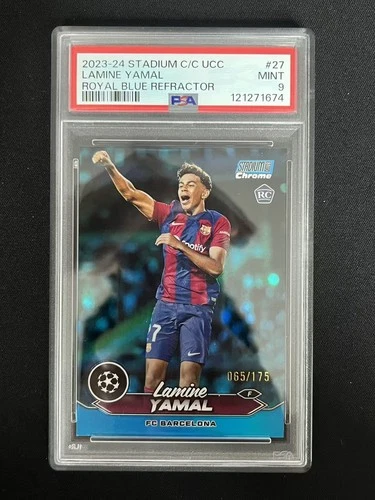 2023-24 Topps Stadium Club Chrome UEFA Lamine Yamal #27 RC Royal Blue /175 PSA 9