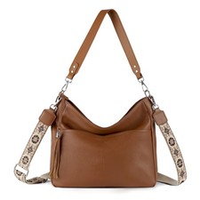 Genuine Leather Purse for Women, Brown Hobo Crossbody Soft Real Leather Cross...