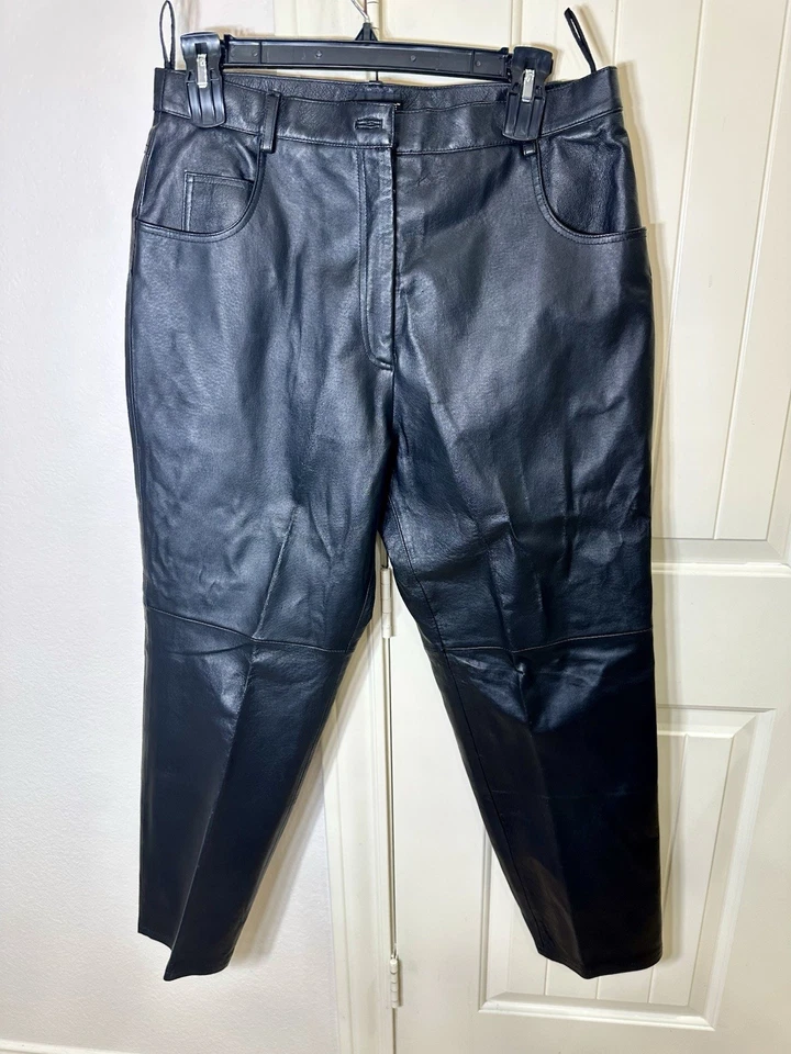 Vintage Metrostyle Black leather lined pants Trousers With Pockets VGUC Size 18 - Image 4 of 4