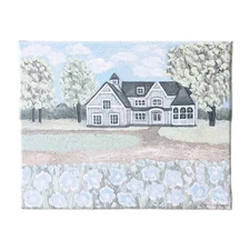 Original 8"x 10" Canvas Painting Country Cottage House White Flowers Shabby Chic