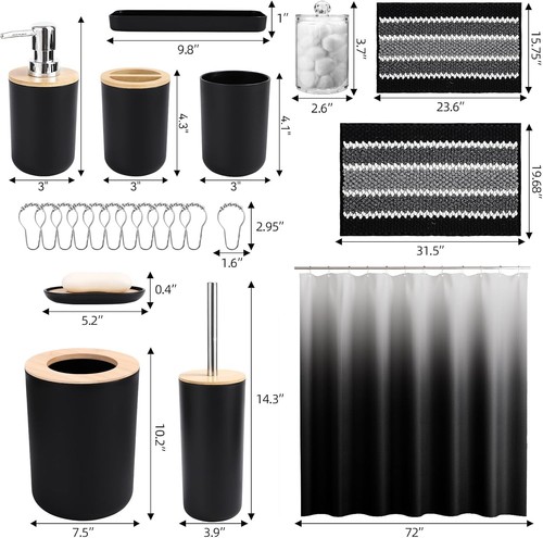 Komplettes schwarzes Badaccessoires Set: Duschvorhang, Teppiche & Essentials - Bild 8 von 11