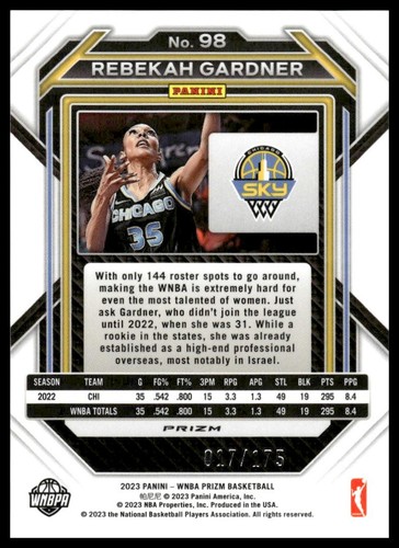 2023 Panini Prizm WNBA #98 Rebekah Gardner SN Blue #/175 Chicago Sky - Bild 2 von 2