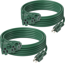 BN-LINK 25Ft Outdoor Extension Cord with 3 Outlets, 2-Pack, 16/3 SJTW, 13-Amp P