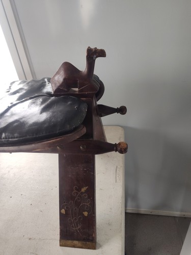 M Hayat Bros Camel Sattelhocker Palisander Leder Ottomane 50er Jahre Vintage  - Bild 4 von 15