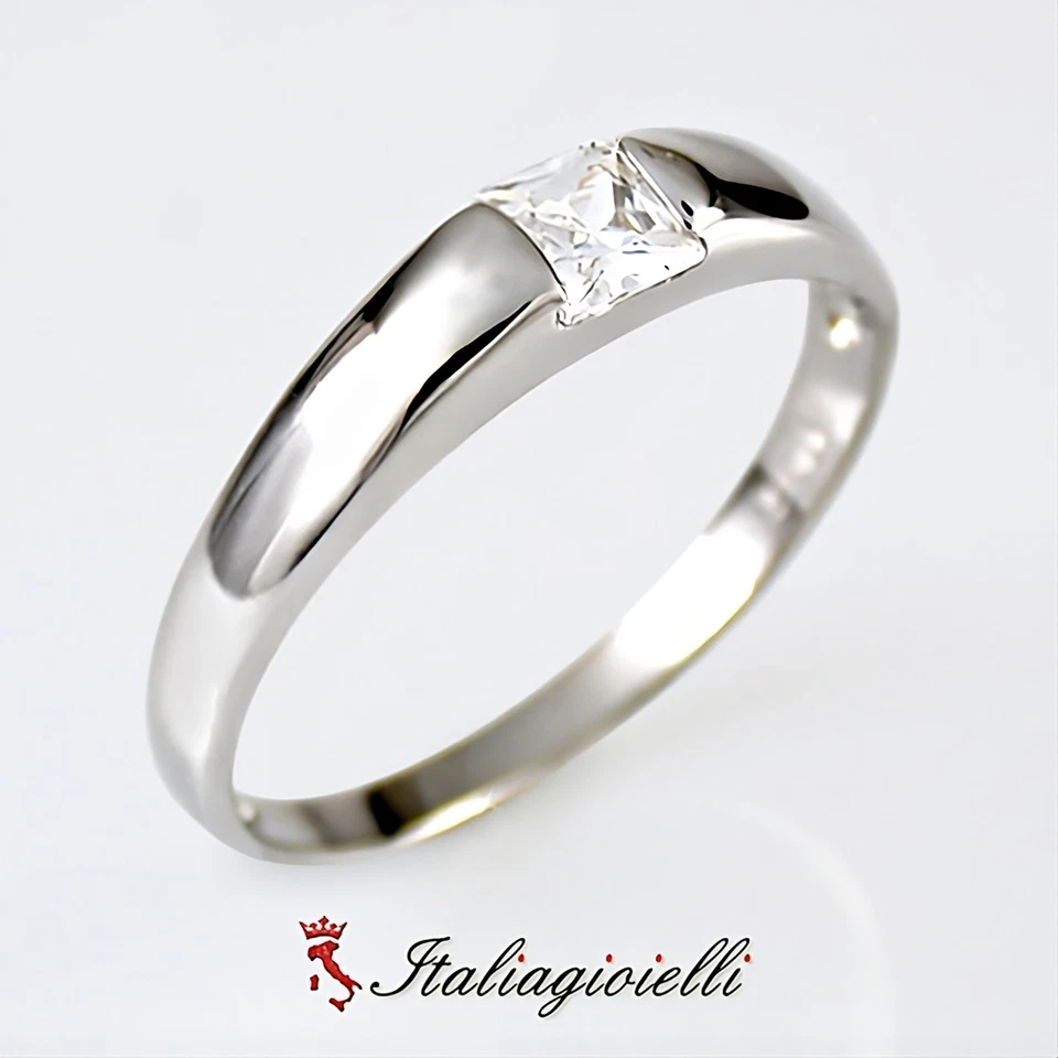Elegante Anello Fedina Brillante in Argento 925 Rodiato Oro Bianco - Immagine 4 di 4