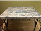 One Off Handmade Repurposed Timber Coffee Table In Teal With Metal Legs