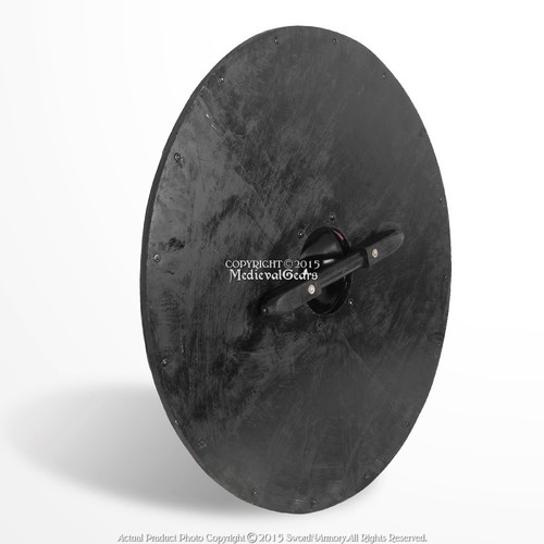 Escudo redondo grande de madera nórdico vikingo funcional de 30" con jefe de acero LARP SCA - Imagen 9 de 9
