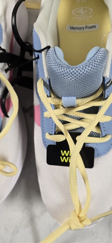 Athletic Works Mujer Talla 8W Blanco Rosa Azul Amarillo Cuerdas Memory Foam Foto 2 de 4