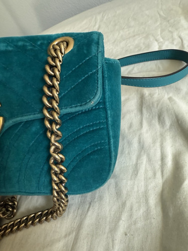 Gucci GG Marmont Flap Bag Matelasse Velvet Mini Teal Green - Bild 14 von 24