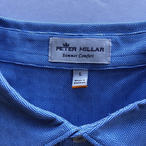 Peter Millar Summer Comfort Blue Geometric Performance Polo Shirt Men’s Large - Picture 2 of 8