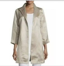 Eileen Fisher Women's Collared Champaign Organic Linen Silk Satin Jacket L