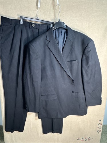 Geoffrey Beene 56L Navy Pinstripe 2 Button 49x31.5 2 Piece Suit 100% Wool
