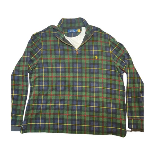 Polo Ralph Lauren Men's XL/TG Green Plaid Estate-Rib Cotton Quarter-Zip Pullover - Picture 2 of 8