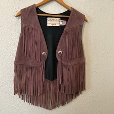 Schott Womens Rancher Leather Vest Purple Suede Fringe Western Hippy Concho USA
