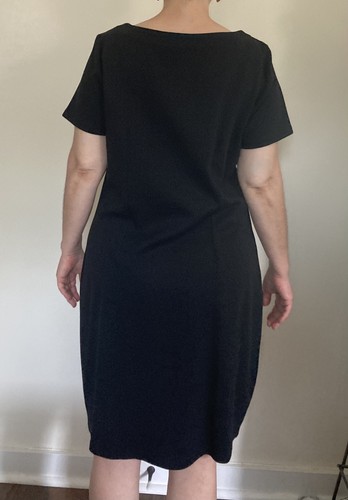 Talbots Short Sleeve Black Dress NWT Petite Large 100% Cotton White Stitching - Picture 5 of 18
