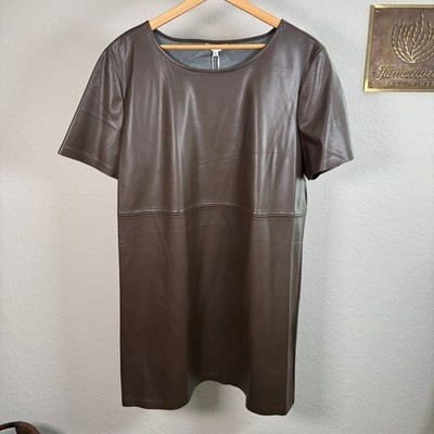 Z Supply Faux Leather Short Sleeve Shift Dress Brown XL Womens