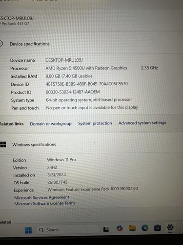 HP ProBook 455 G7 AMD Ryzen 5 4500U 2,38 GHz 8 GB RAM 512 GB SSD Win 11 Pro - Imagen 4 de 4