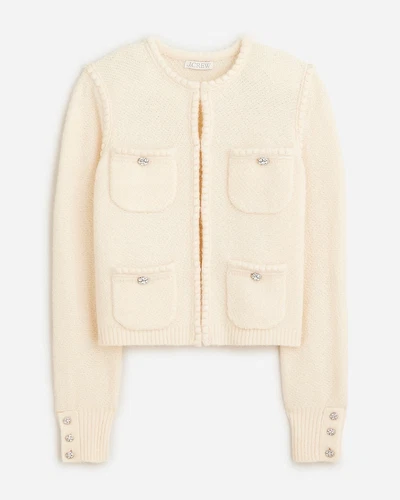 OFF WHITE J. Crew Odette maglione donna giacca con bottoni gioiello panna lana media