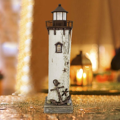 Wooden Lighthouse Decor with Light, Decorative Nautical Lighthouse Nightlight... - Picture 4 of 7