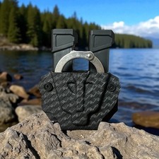 ASP Chained Handcuff + Dual Pistol Mag Carrier, Blk Basket Weave, Tek-Lok, Glock