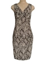 Lauren Ralph Lauren Ruched Sheath Dress 8 Animal Print snake faux wrap slit NEW