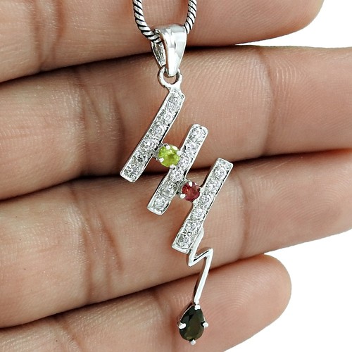 Natural Tourmaline Gemstone Pendant 925 Sterling Silver Indian Jewelry For Women - Picture 5 of 12