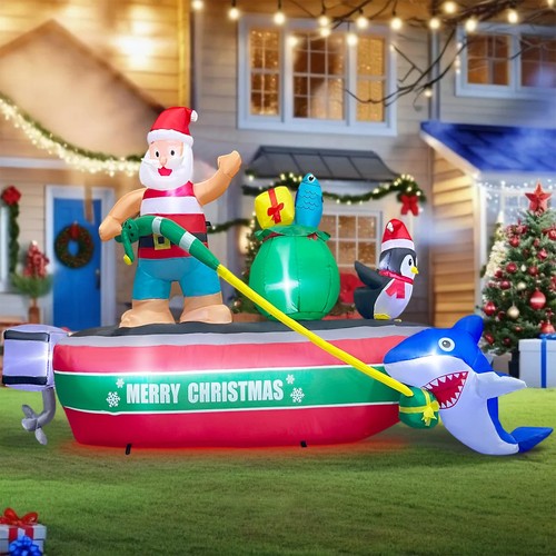 Christmas Inflatable Outdoor Decoration, 8 FT Inflatable Christmas Santa on B... - Picture 7 of 8