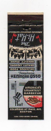The Hi-Hat Barbecue Restaurant Boston MA Vintage Front Strike Matchbook Cover - Picture 1 of 2