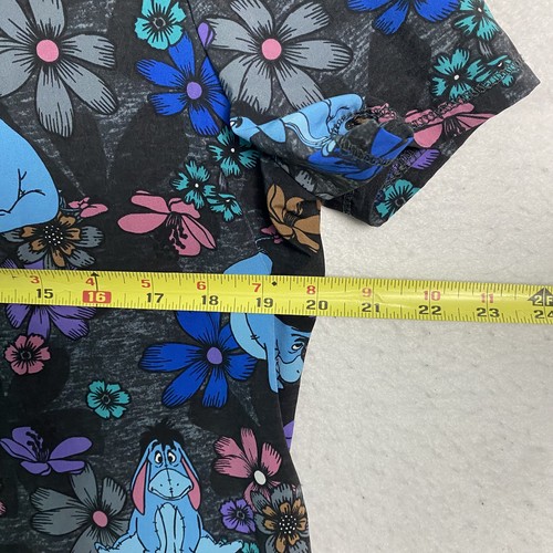 Disney Winnie the Pooh Eeyore Floral Black Blue Women's V-Neck Scrub Top Size M - Picture 2 of 15