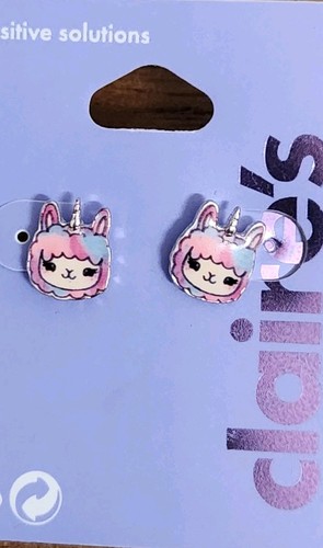 CLAIRE'S New Girls Post Earrings Silver Pink Unicorns Sensitive Solutions NEW