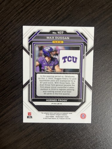 2023 Panini Prizm Draft Picks - Max Duggan #107 Purple Wave Prizm (RC) - Picture 3 of 5