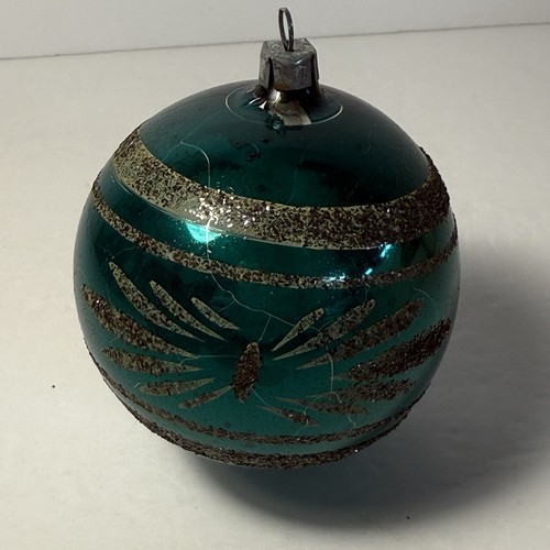 Weihnachtsschmuck mundgeblasener Glaseinzug grün gold Blume Vintage schwarz Glimmer - Bild 7 von 13