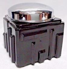 AMETHYST Antique Art Deco Vanity Powder Jar - w/ Chrome lid