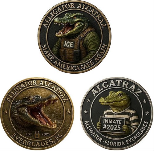 Paquete de 3 monedas coleccionables humor cocodrilo Alcatraz, novedad moneda Florida Everglades - Imagen 1 de 10