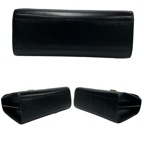 CELINE Triomphe Logo Metal Handbag Calfskin leather black 254-2 - Picture 6 of 8