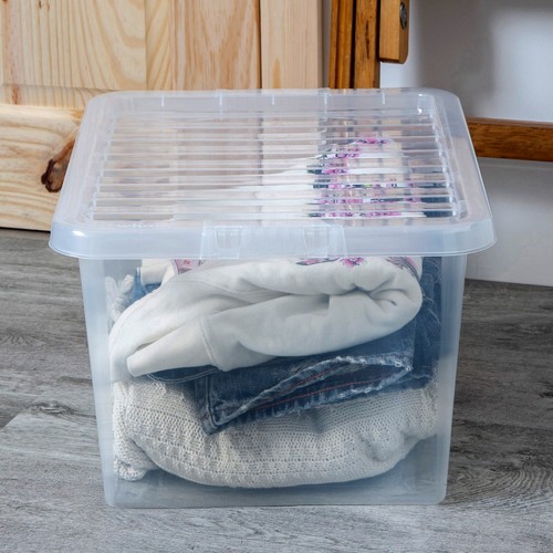 (Buy 2 + 1 Free) 25L Clear Plastic Storage Boxes with Lids Stackable Box UK Made - Picture 10 of 12