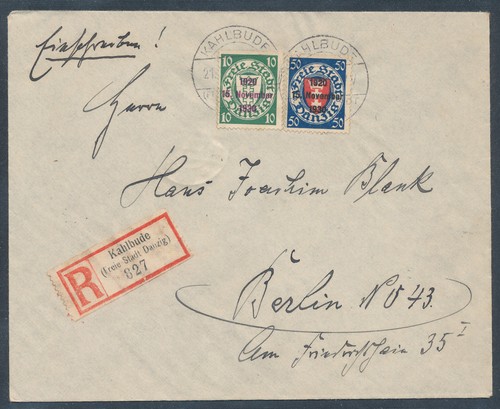 Danzig R.-Fernbrief mit Mi.F. Mi.-Nr. 2211 +228 aus Kahlbude nach Berlin.