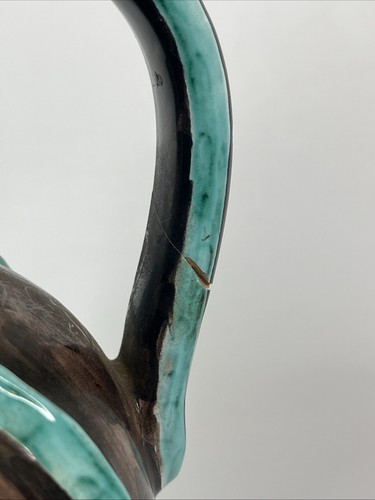 Vintage Saks Fifth Avenue Colorful Blue Brown Italian Pottery Pitcher Vase Jug - Picture 6 of 12