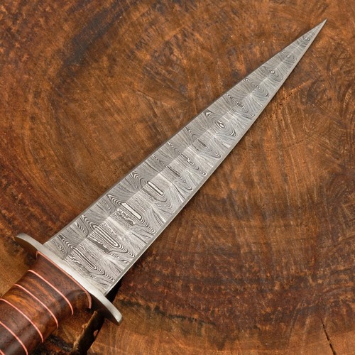 14" ARKANSAS TOOTHPICK DAGGER, CUSTOM MADE DAMASCUS STEEL, ROSE WOOD -O220 - Picture 8 of 11