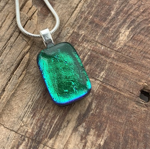Dichroic Glass Mini Pendant Handmade Cornwall Ocean Green - Picture 2 of 4