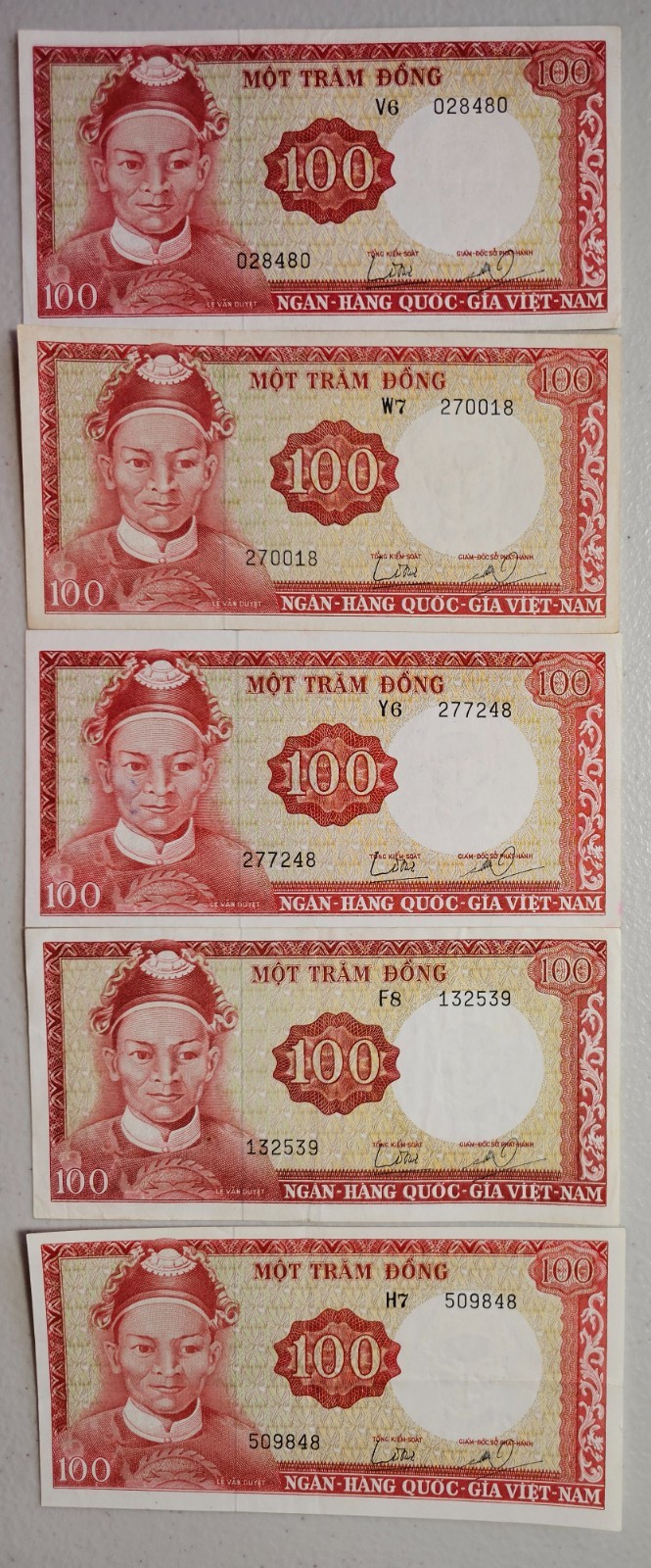 South Vietnam 100 Dong 1966, Lot of 5