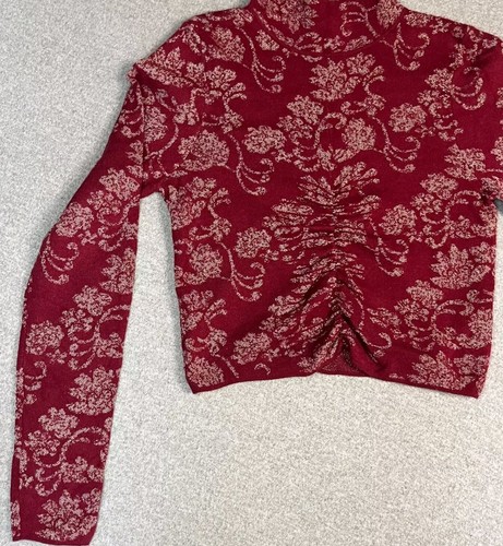 Suéter Anthropologie Mujer Talla Pequeña Rojo Beige Floral Cuello Simulado Pullover - Imagen 4 de 12