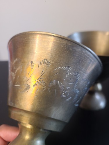 Vintage Hand Etched Brass Goblets Set - Picture 4 of 10