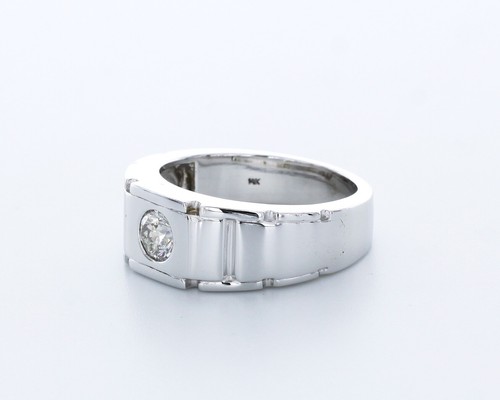 0.5CT Natural Diamond H/SI1 Round Cut 14K White Gold Classic Pinky Men's Ring - Picture 2 of 4