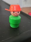 Vintage Fisher Price Little People Wood Green Boy Red Pan Head Clean