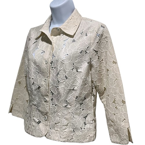 Cabi 5162 Floral Eyelet Portrail Jacket in Ivory Size S Pearl Buttons - Picture 5 of 11