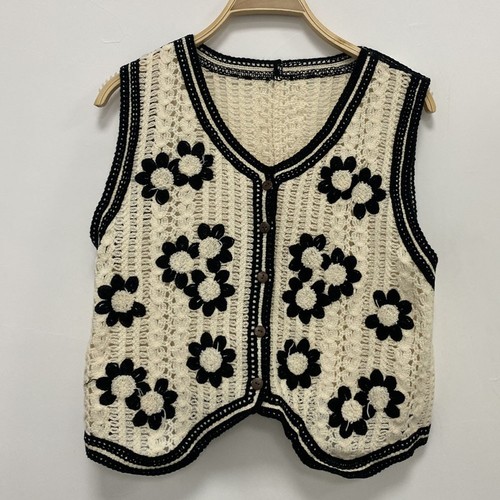 style crocheted vest sleeveless knitted cardigan waistcoat top - Picture 8 of 13