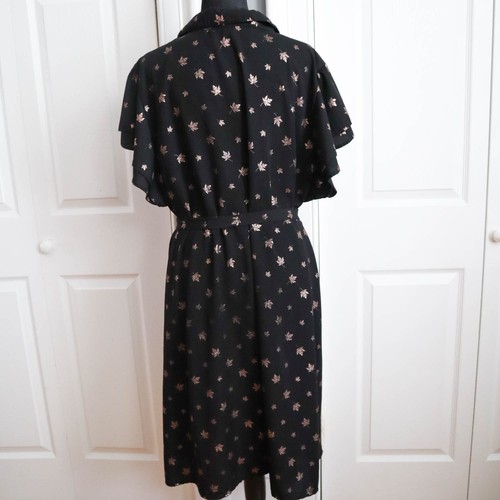 ModCloth Jessy B Plus 4X Belted Midi Swing Dress Black & Gold Floral Leaf - Picture 6 of 9